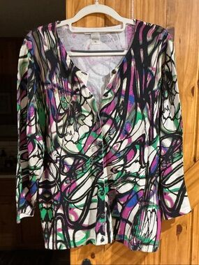 Peter Nygard Multi-Color Abstract Button-Front Top